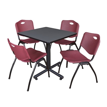 Kobe Kobe Square Table & Chair Set, Wood, Metal, Plastic Top, Grey TKB3030GY47BY